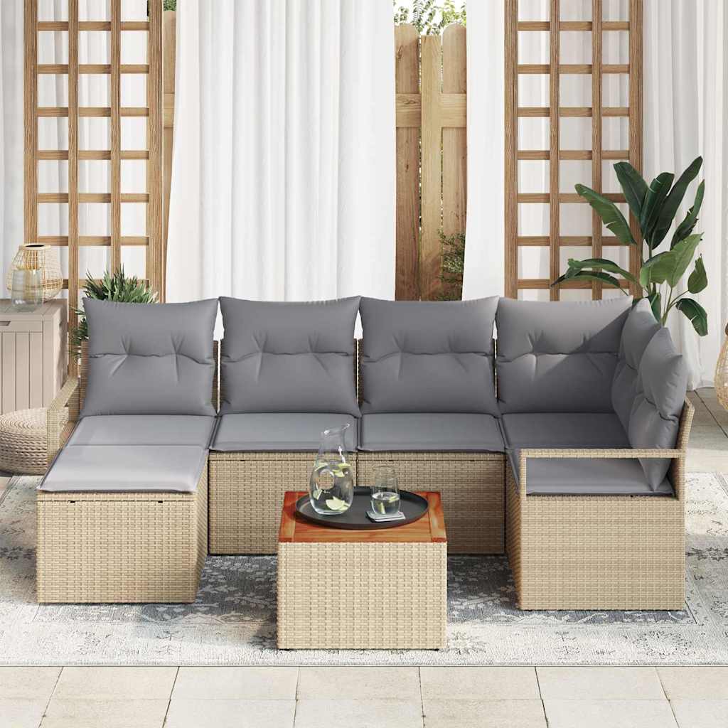 Conjunto de sofás de jardín 7 pcs Beige ratán sintético