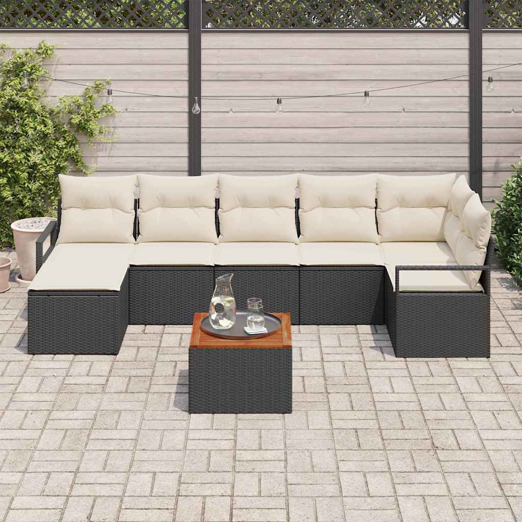Conjunto de sofás de jardín 8 pcs Negro ratán sintético