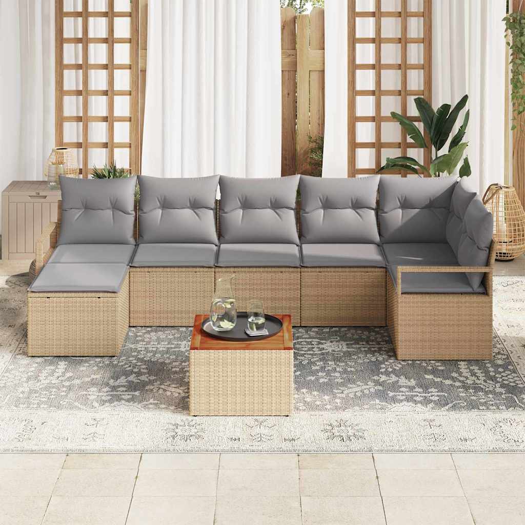 Conjunto de sofás de jardín 8 pcs Beige ratán sintético