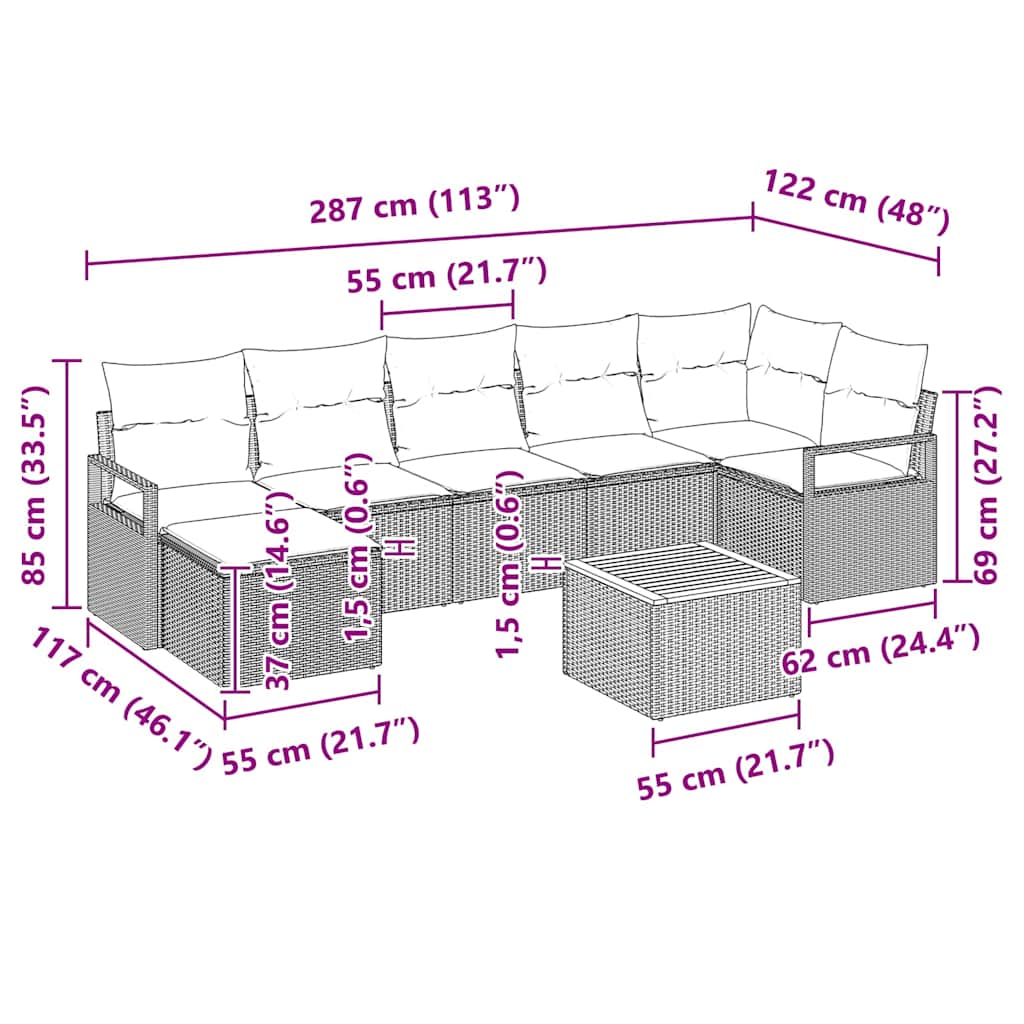 Conjunto de sofás de jardín 8 pcs Beige ratán sintético