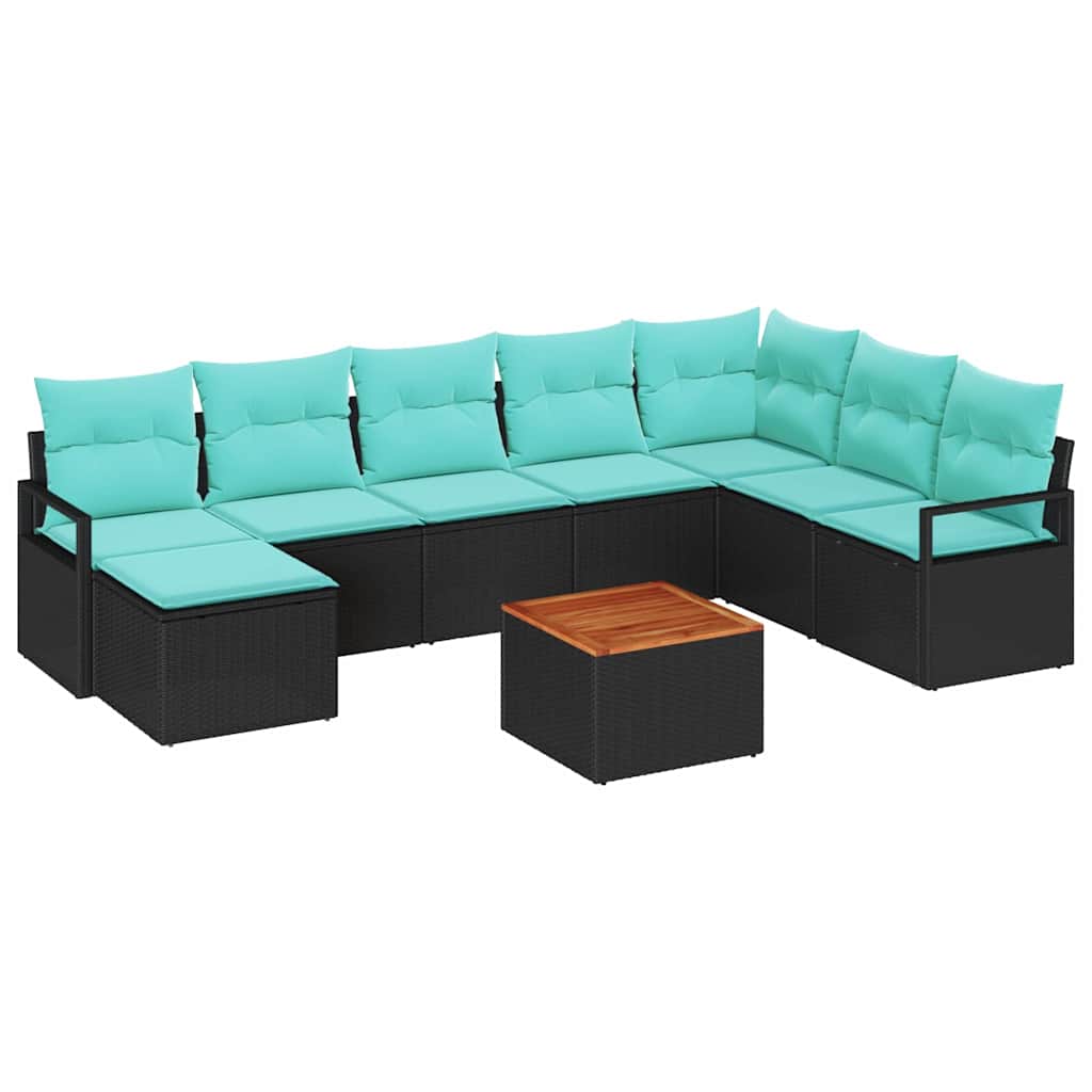 Conjunto de sofás de jardín 9 pcs Negro ratán sintético