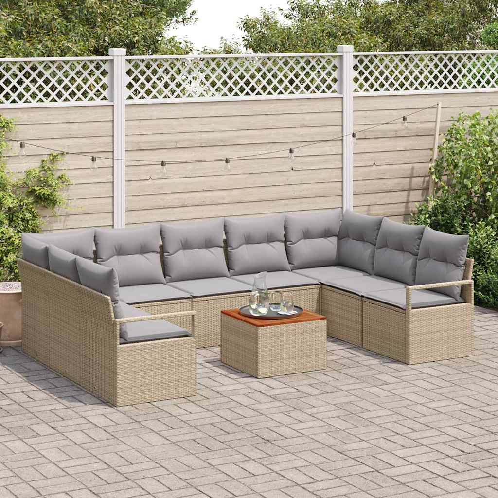 Conjunto de sofás de jardín 10 pcs Beige ratán sintético