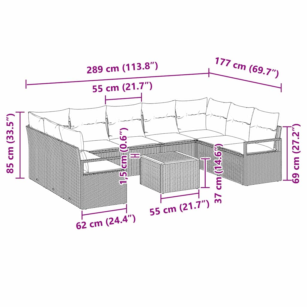 Conjunto de sofás de jardín 10 pcs Beige ratán sintético