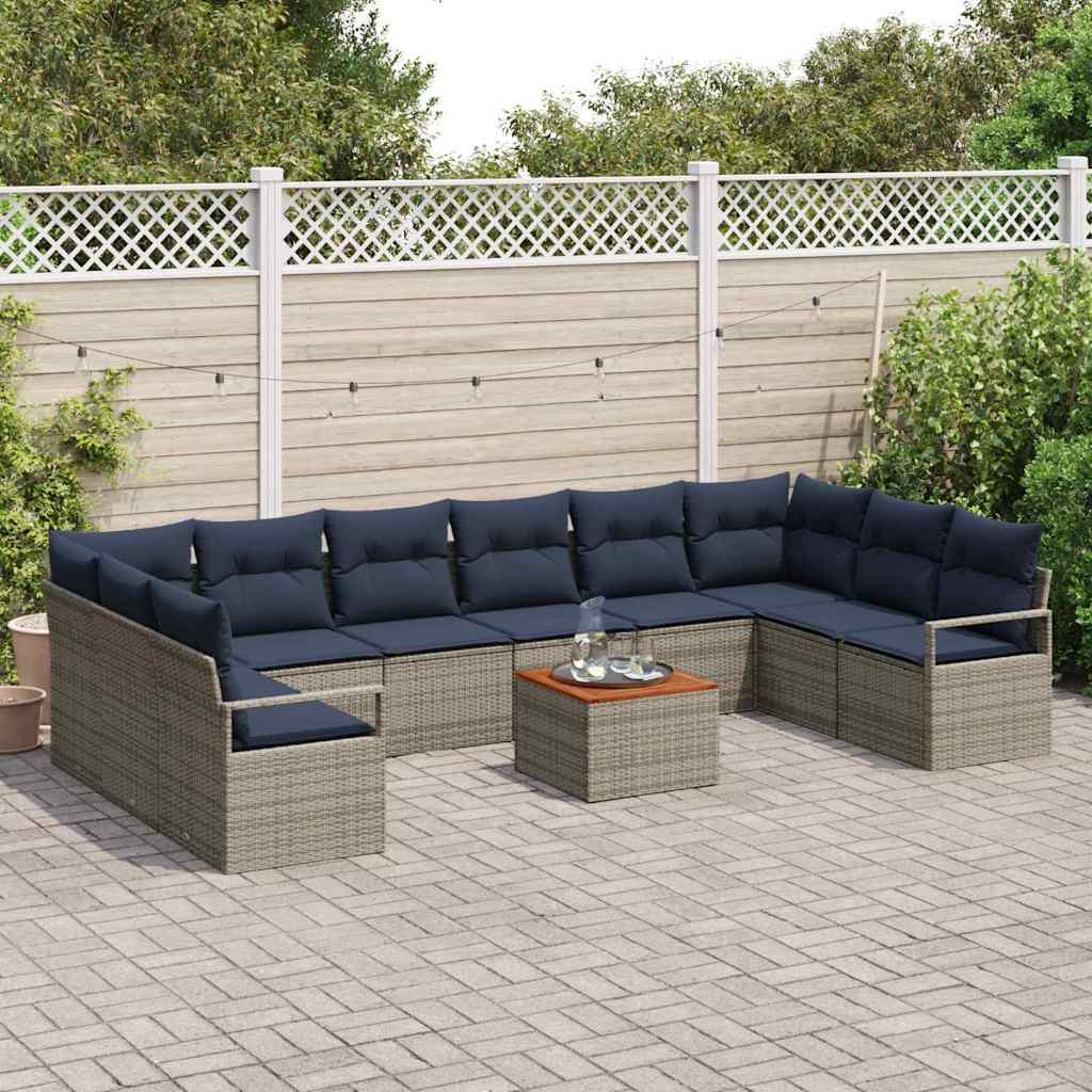 Conjunto de sofás de jardín 11 pcs Gris ratán sintético