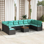 Conjunto de sofás de jardín 11 pcs Negro ratán sintético
