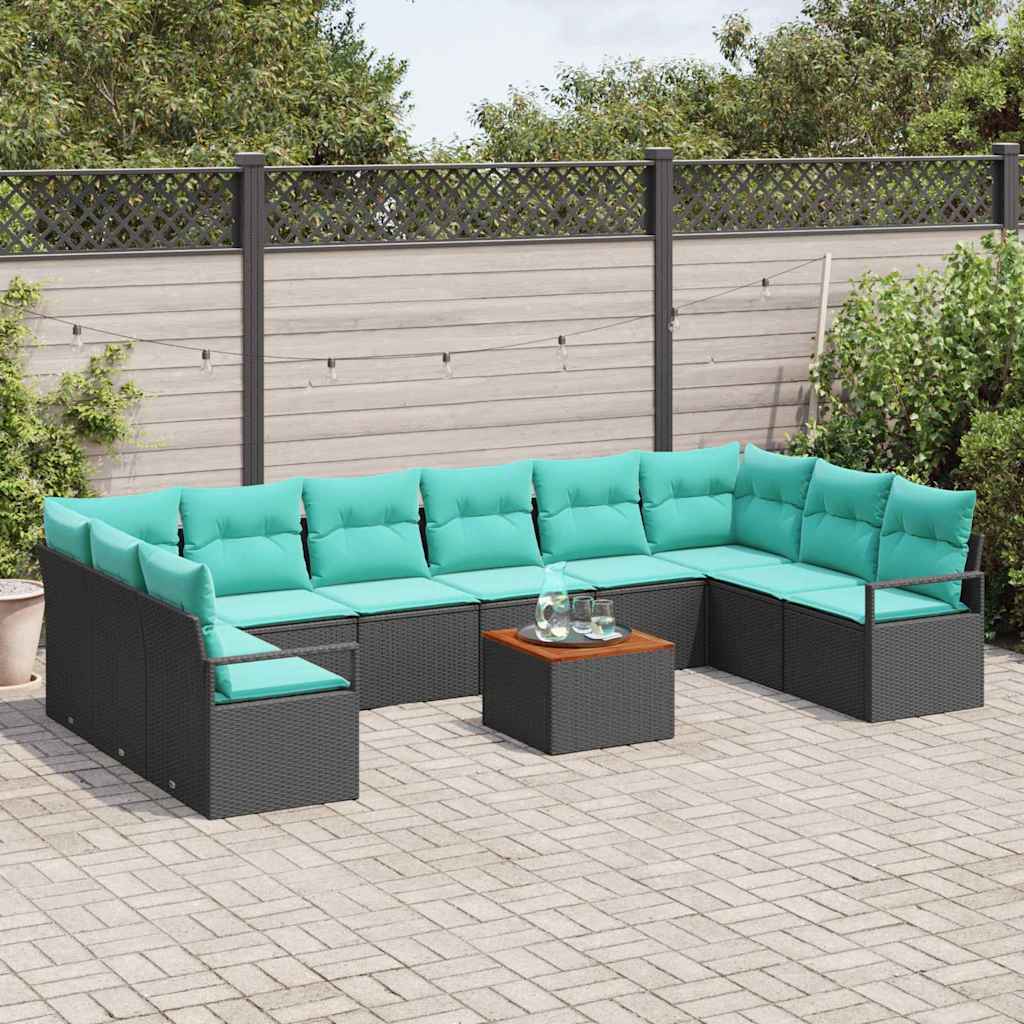 Conjunto de sofás de jardín 11 pcs Negro ratán sintético