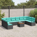 Conjunto de sofás de jardín 11 pcs Negro ratán sintético