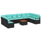 Conjunto de sofás de jardín 11 pcs Negro ratán sintético