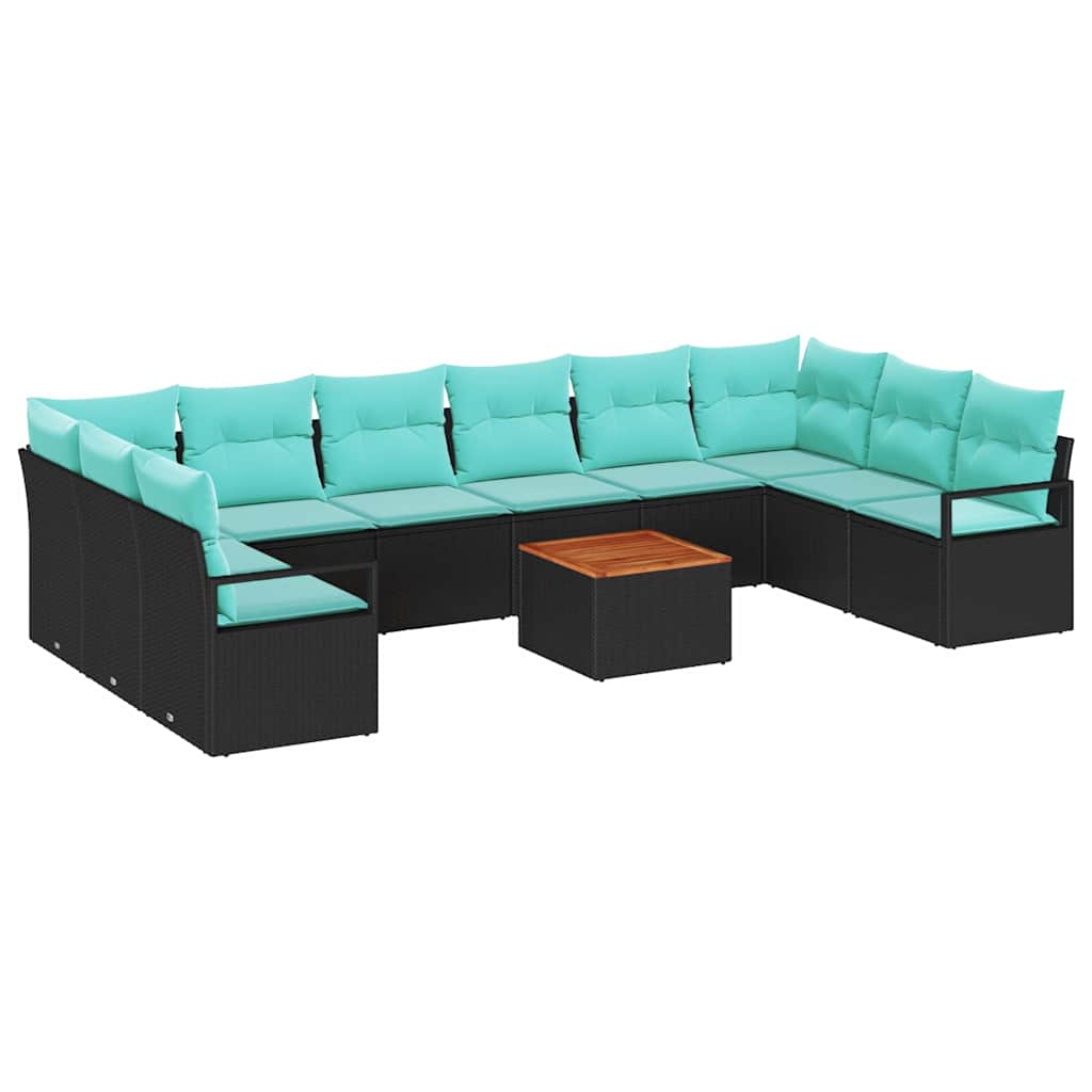 Conjunto de sofás de jardín 11 pcs Negro ratán sintético