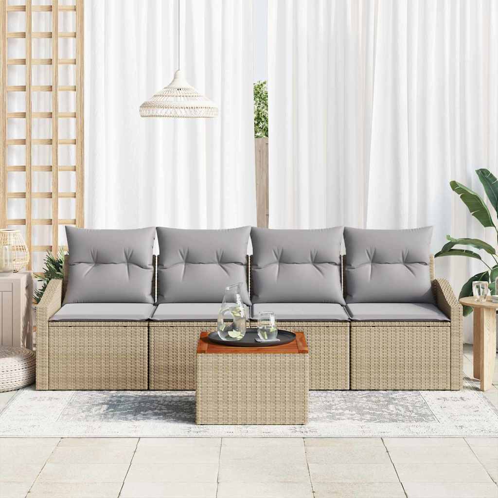 Conjunto de sofás de jardín 5 pcs Beige ratán sintético