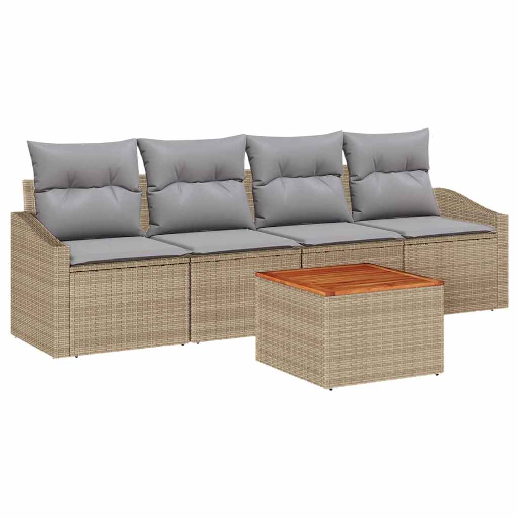 Conjunto de sofás de jardín 5 pcs Beige ratán sintético