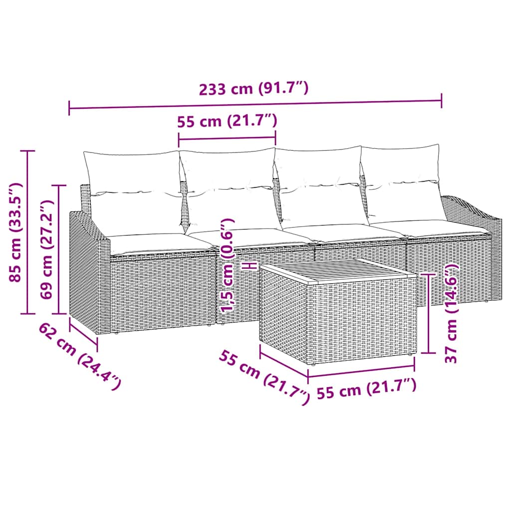 Conjunto de sofás de jardín 5 pcs Beige ratán sintético