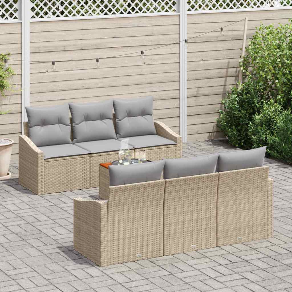 Conjunto de sofás de jardín 7 pcs Beige ratán sintético