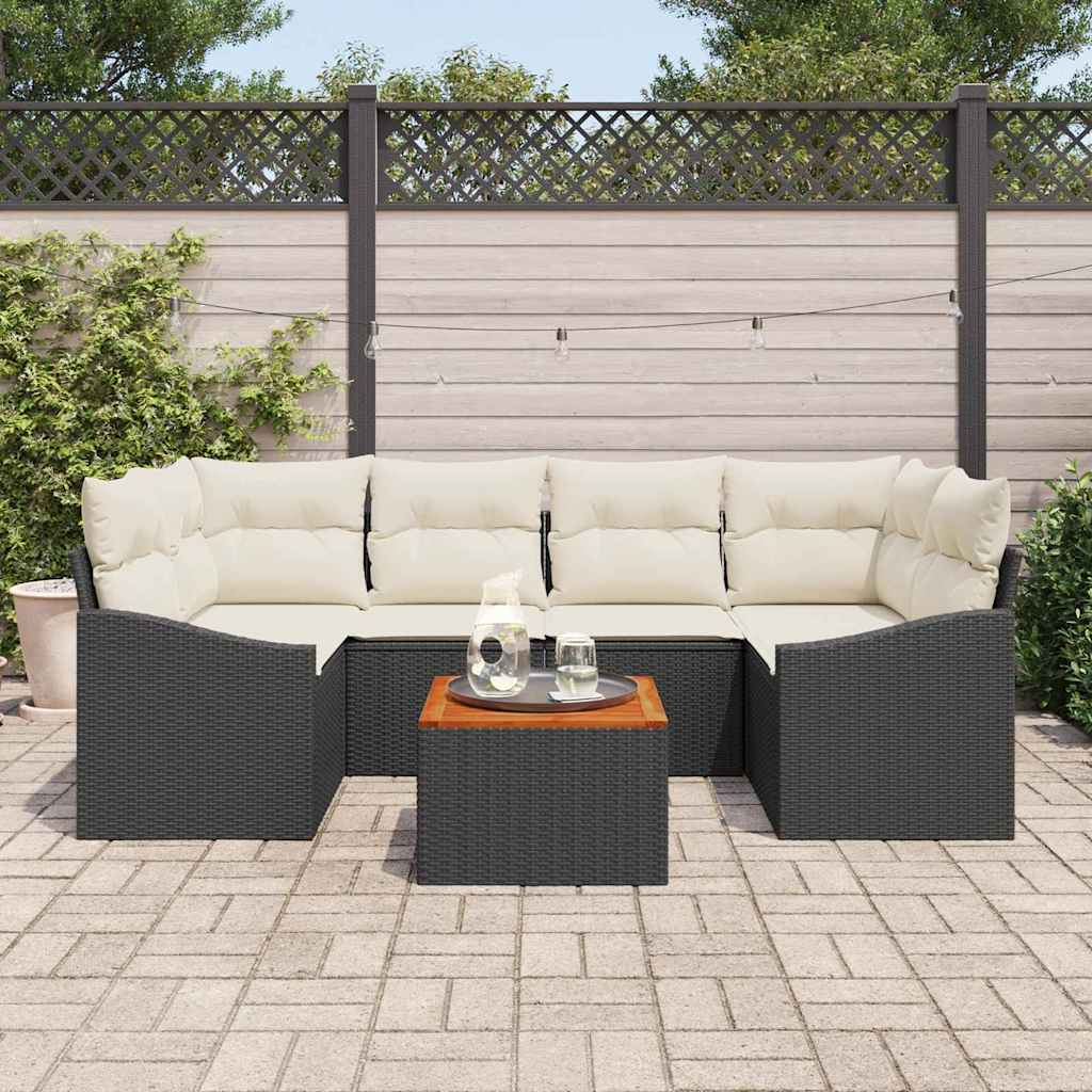 Conjunto de sofás de jardín 7 pcs Negro ratán sintético