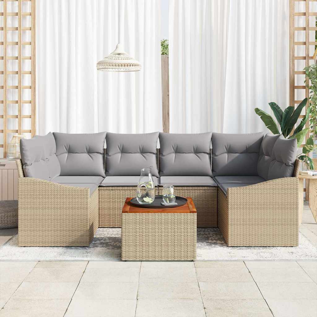 Conjunto de sofás de jardín 7 pcs Beige ratán sintético