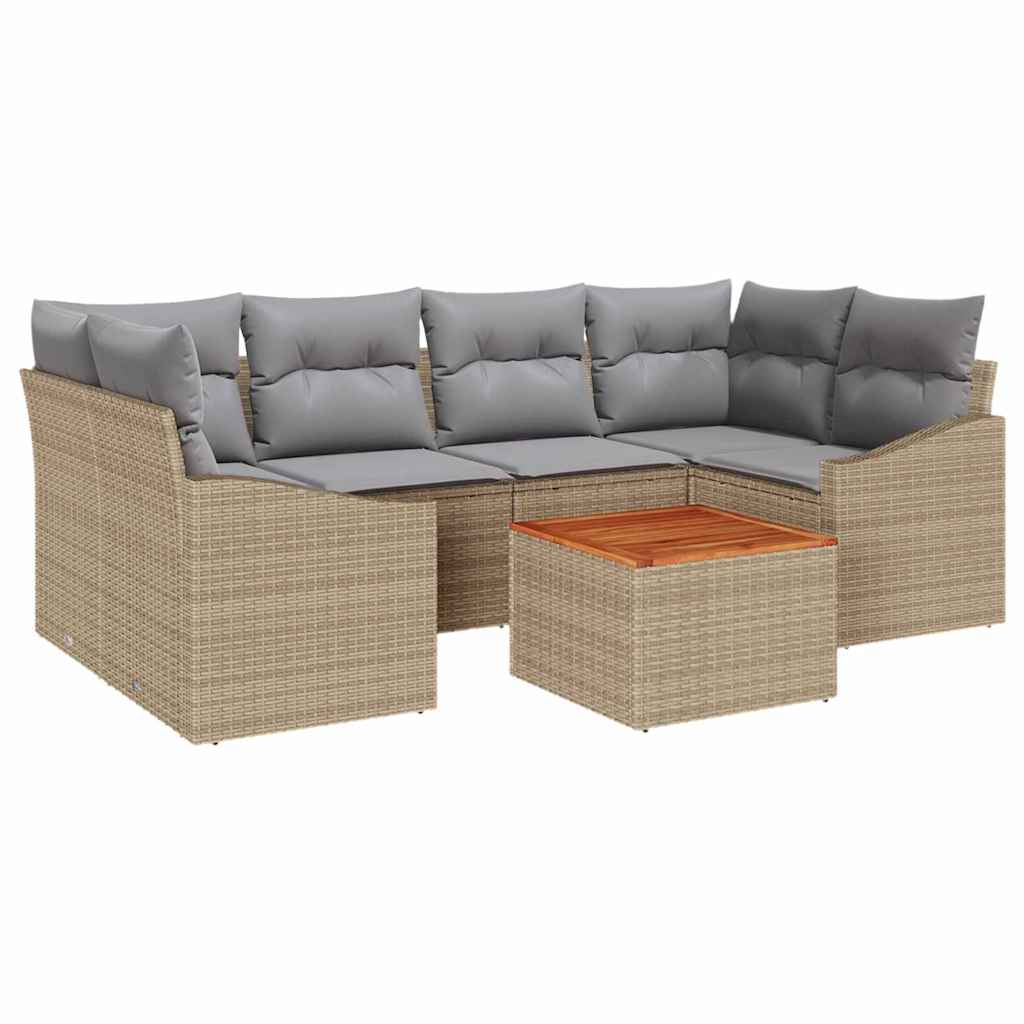 Conjunto de sofás de jardín 7 pcs Beige ratán sintético