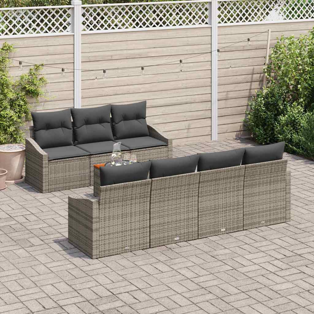Conjunto de sofás de jardín 8 pcs Gris ratán sintético