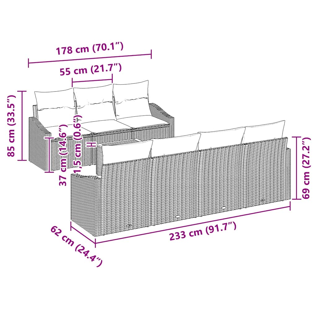 Conjunto de sofás de jardín 8 pcs Gris ratán sintético
