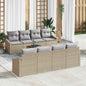9-Piece Beige Synthetic Rattan Garden Sofa Set