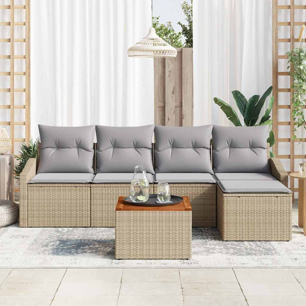 Conjunto de sofás de jardín 6 pcs Beige ratán sintético