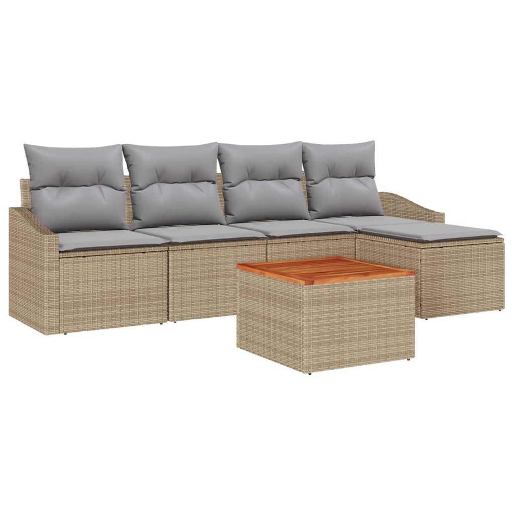 Conjunto de sofás de jardín 6 pcs Beige ratán sintético
