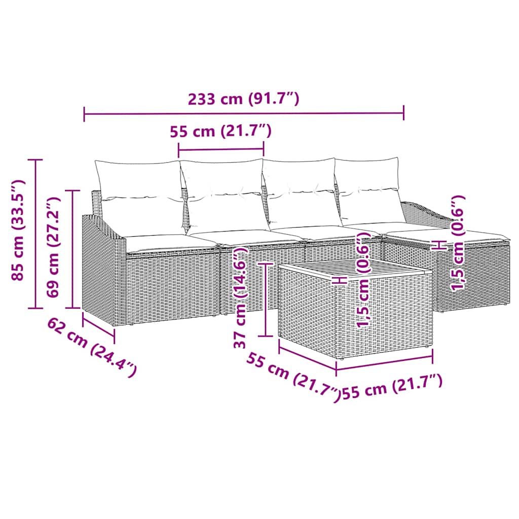 Conjunto de sofás de jardín 6 pcs Beige ratán sintético