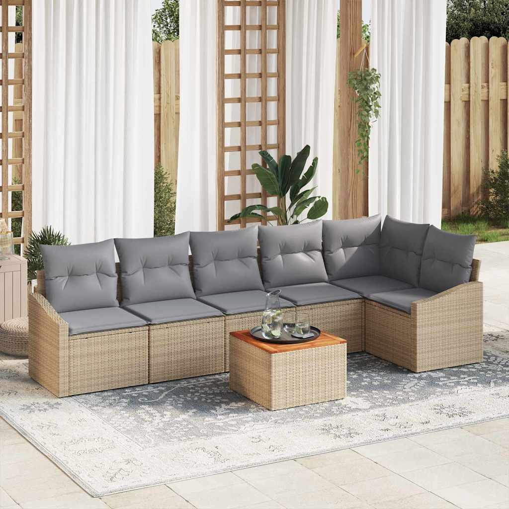 Conjunto de sofás de jardín 7 pcs Beige ratán sintético