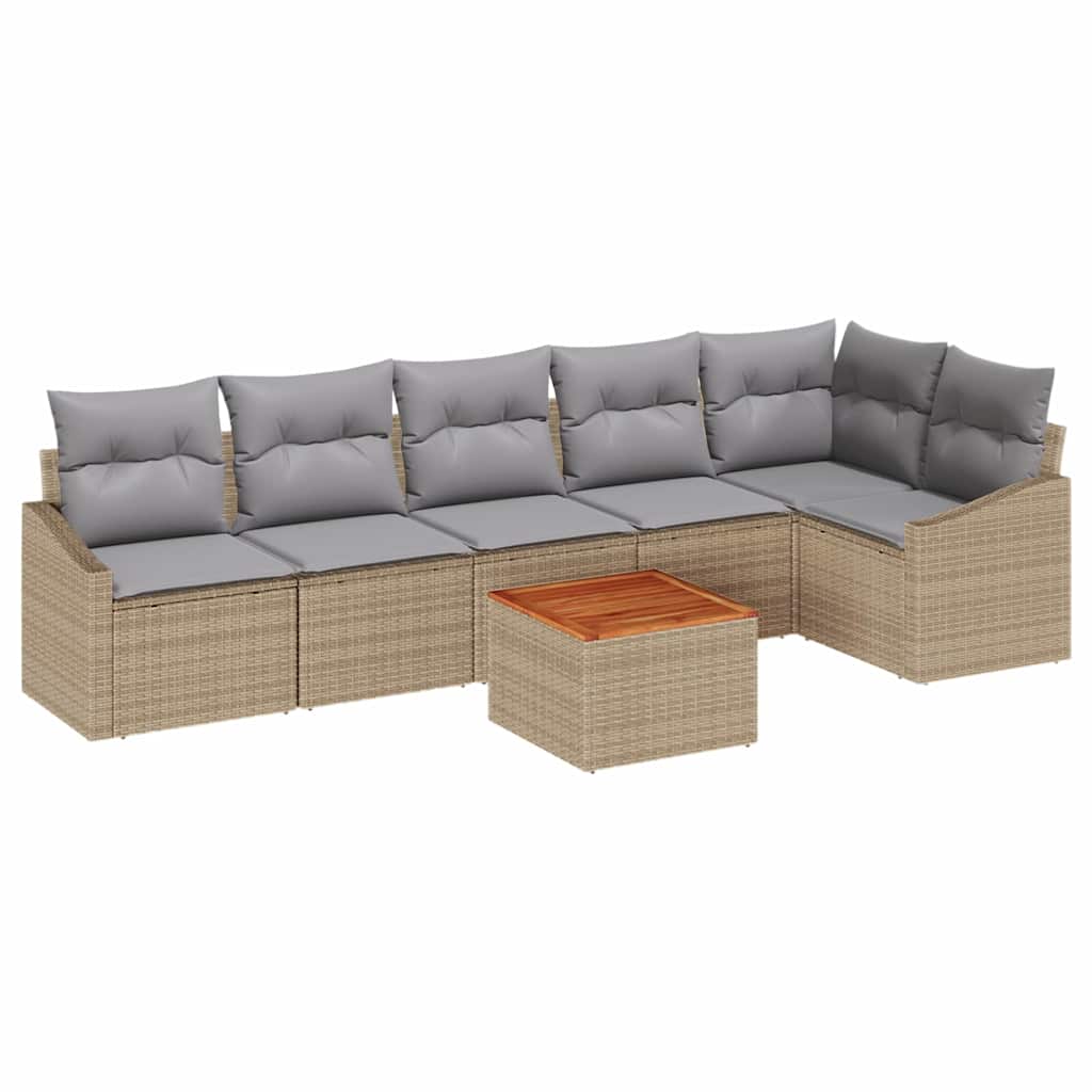 Conjunto de sofás de jardín 7 pcs Beige ratán sintético
