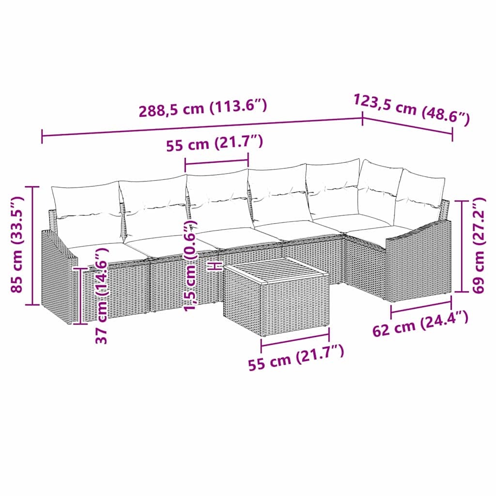 Conjunto de sofás de jardín 7 pcs Beige ratán sintético