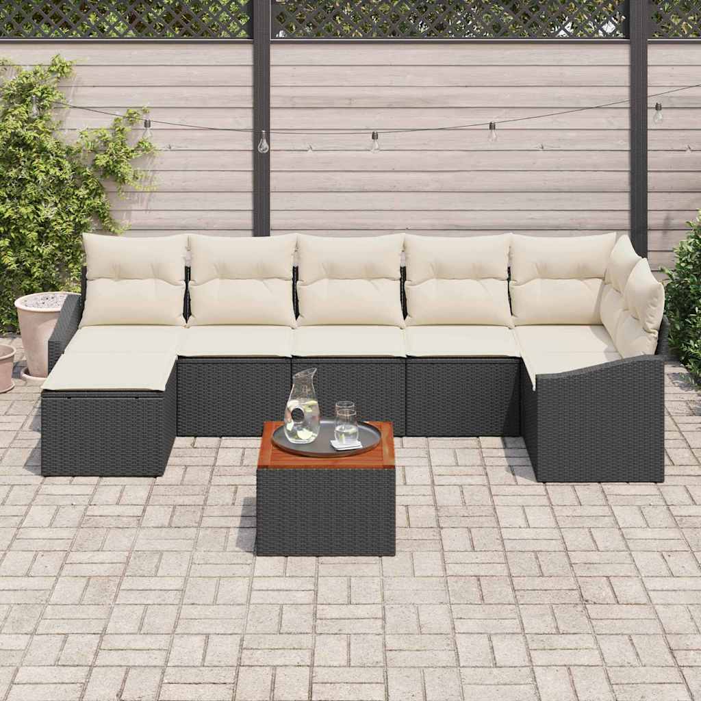 Conjunto de sofás de jardín 8 pcs Negro ratán sintético