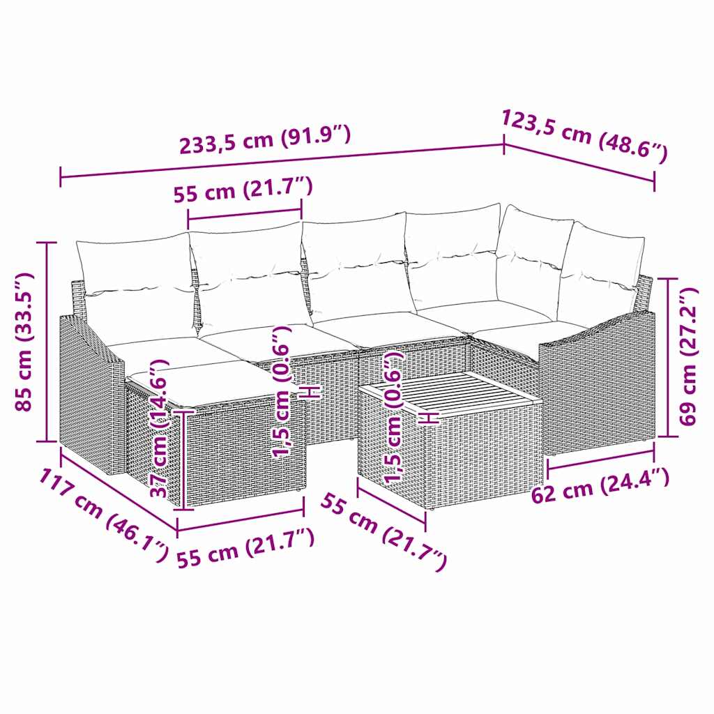 Conjunto de sofás de jardín 8 pcs Negro ratán sintético