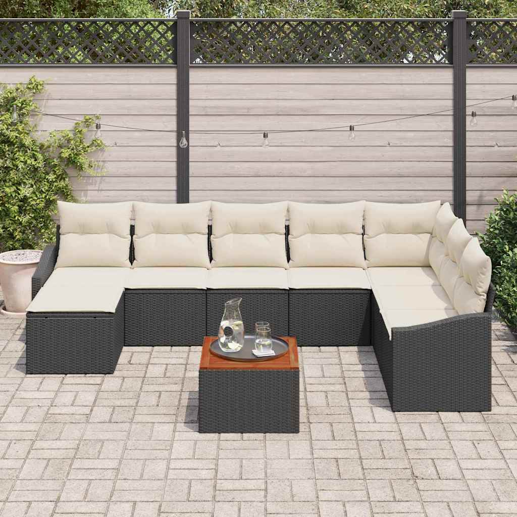 Conjunto de sofás de jardín 9 pcs Negro ratán sintético