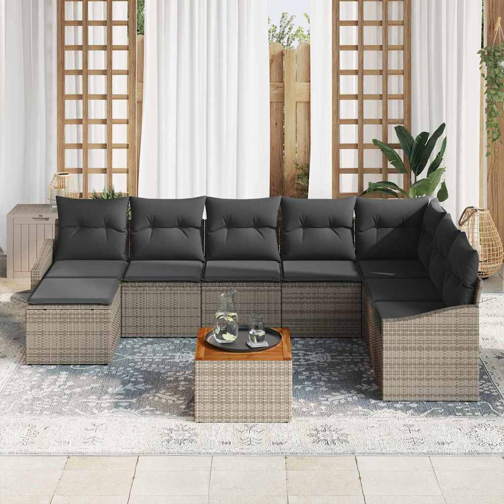 Conjunto de sofás de jardín 9 pcs Gris ratán sintético