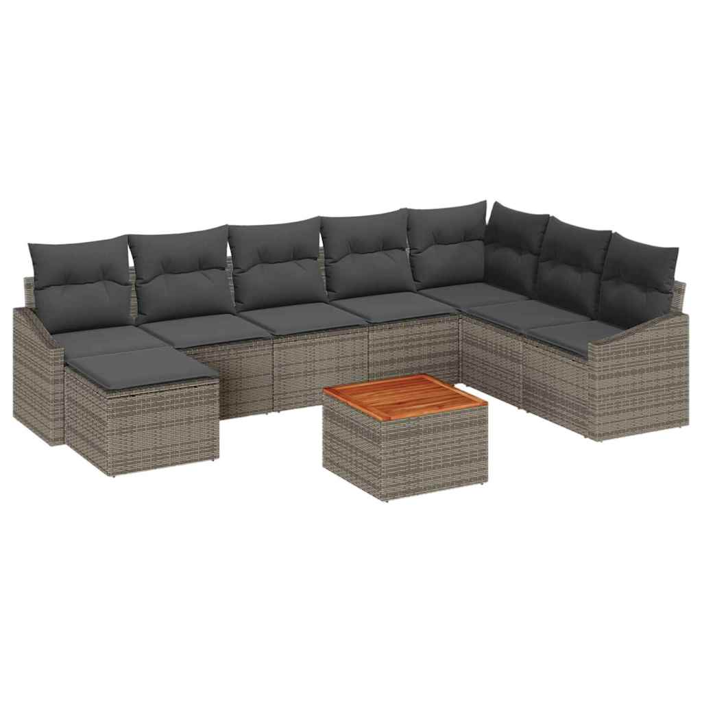 Conjunto de sofás de jardín 9 pcs Gris ratán sintético