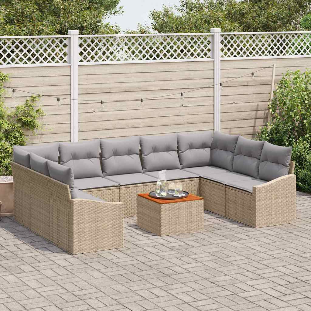 Conjunto de sofás de jardín 10 pcs Beige ratán sintético