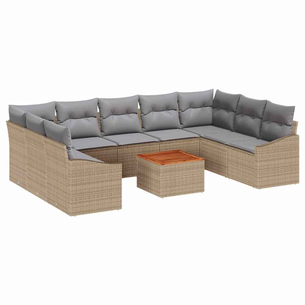 Conjunto de sofás de jardín 10 pcs Beige ratán sintético
