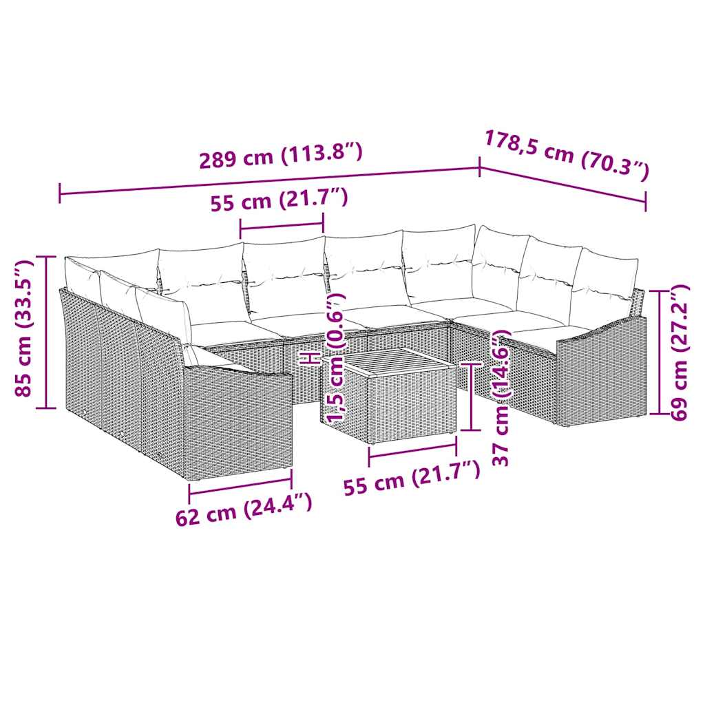 Conjunto de sofás de jardín 10 pcs Beige ratán sintético