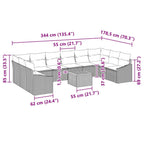 Conjunto de sofás de jardín 11 pcs Negro ratán sintético