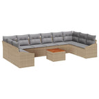 Conjunto de sofás de jardín 11 pcs Beige ratán sintético