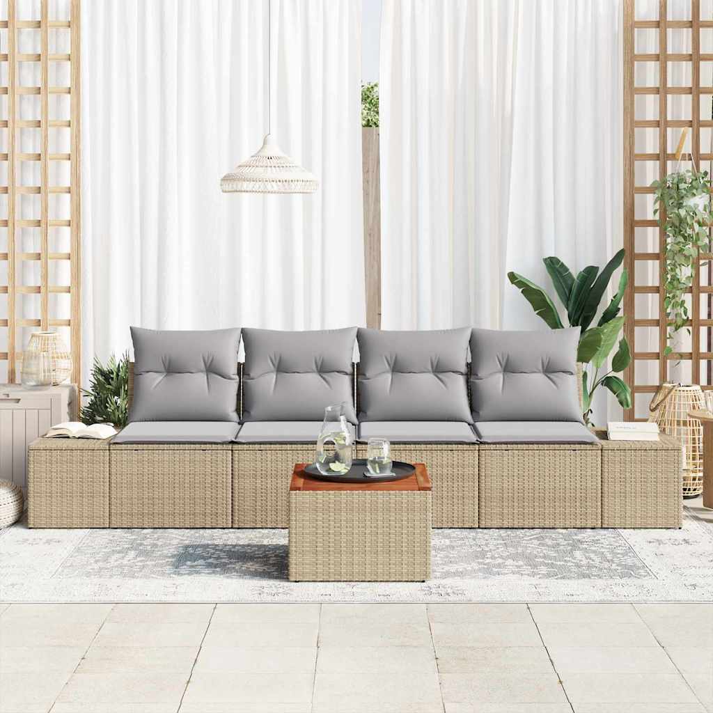 Conjunto de sofás de jardín 5 pcs Beige ratán sintético