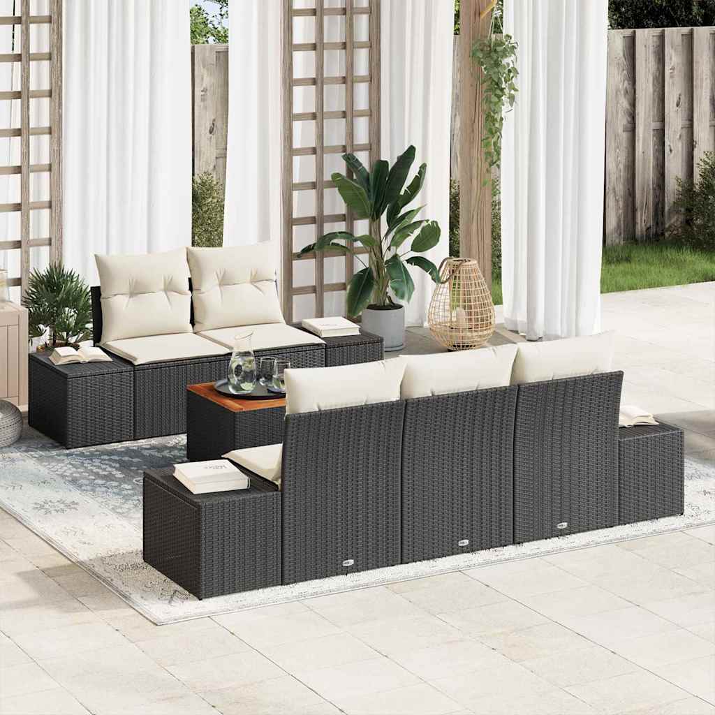 Conjunto de sofás de jardín 6 pcs Negro ratán sintético