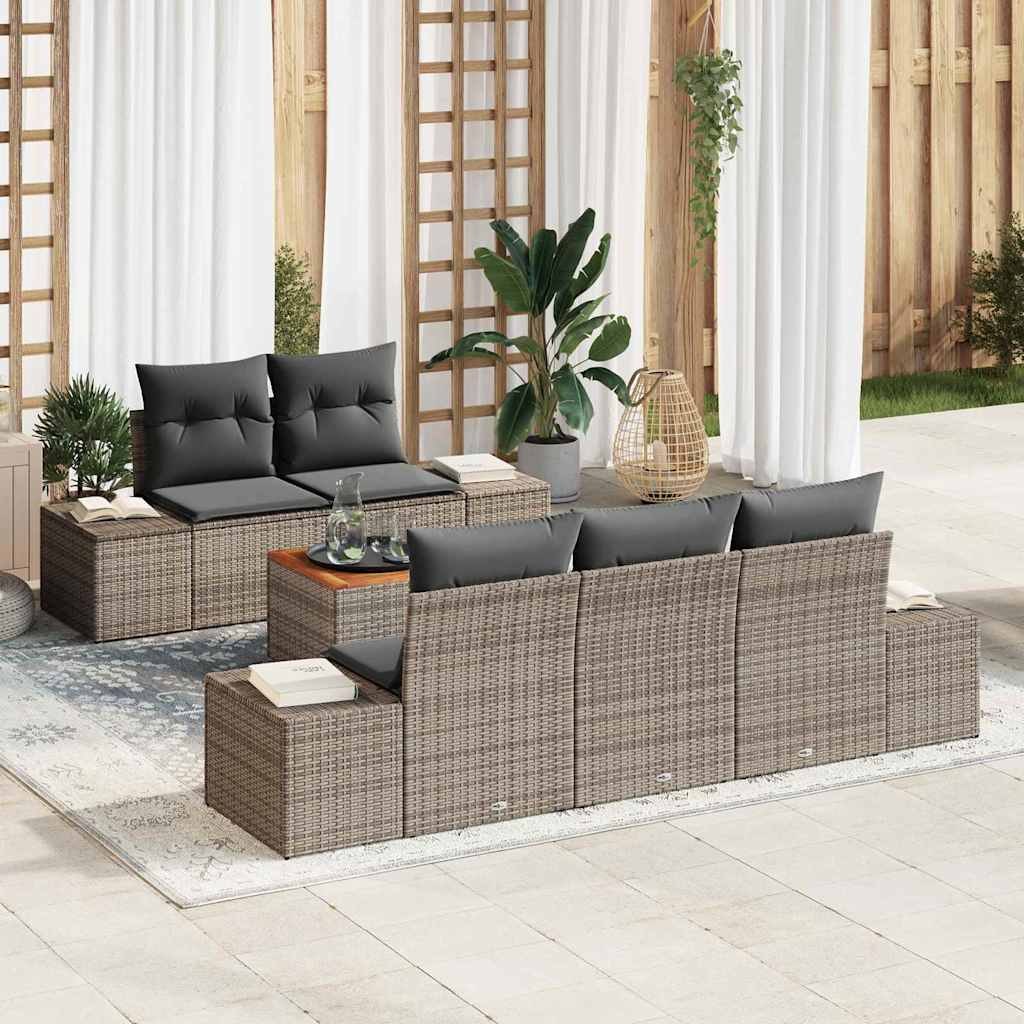 Conjunto de sofás de jardín 6 pcs Gris ratán sintético