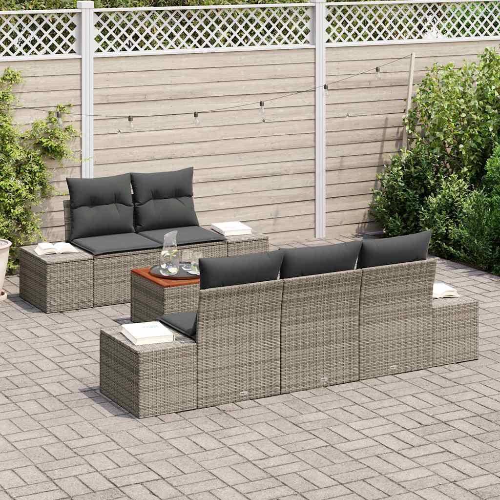 Conjunto de sofás de jardín 6 pcs Gris ratán sintético