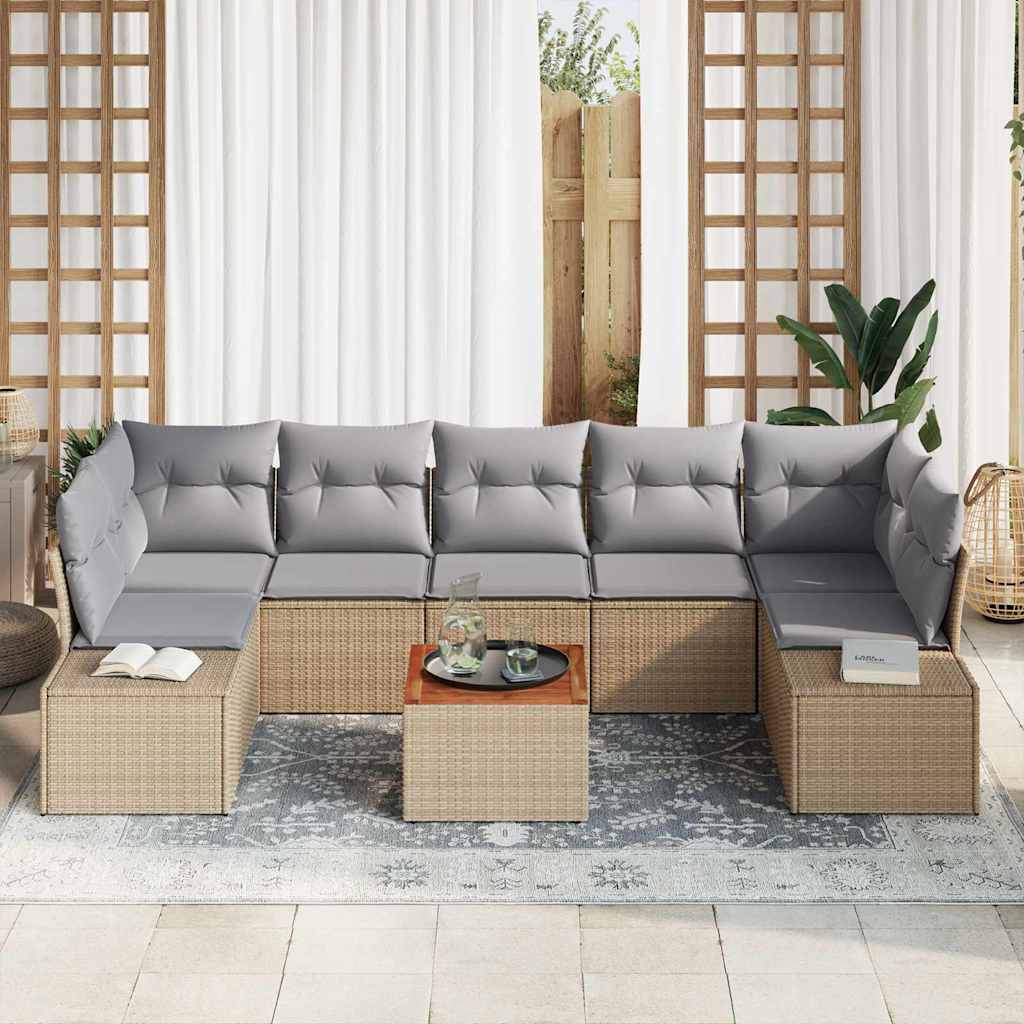 Conjunto de sofás de jardín 8 pcs Beige ratán sintético