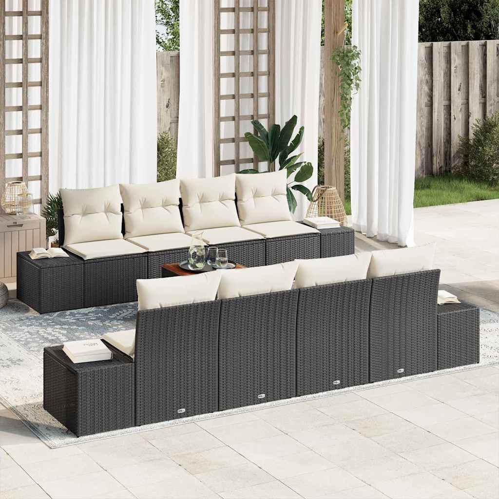 9-Piece Beige Synthetic Rattan Garden Sofa Set