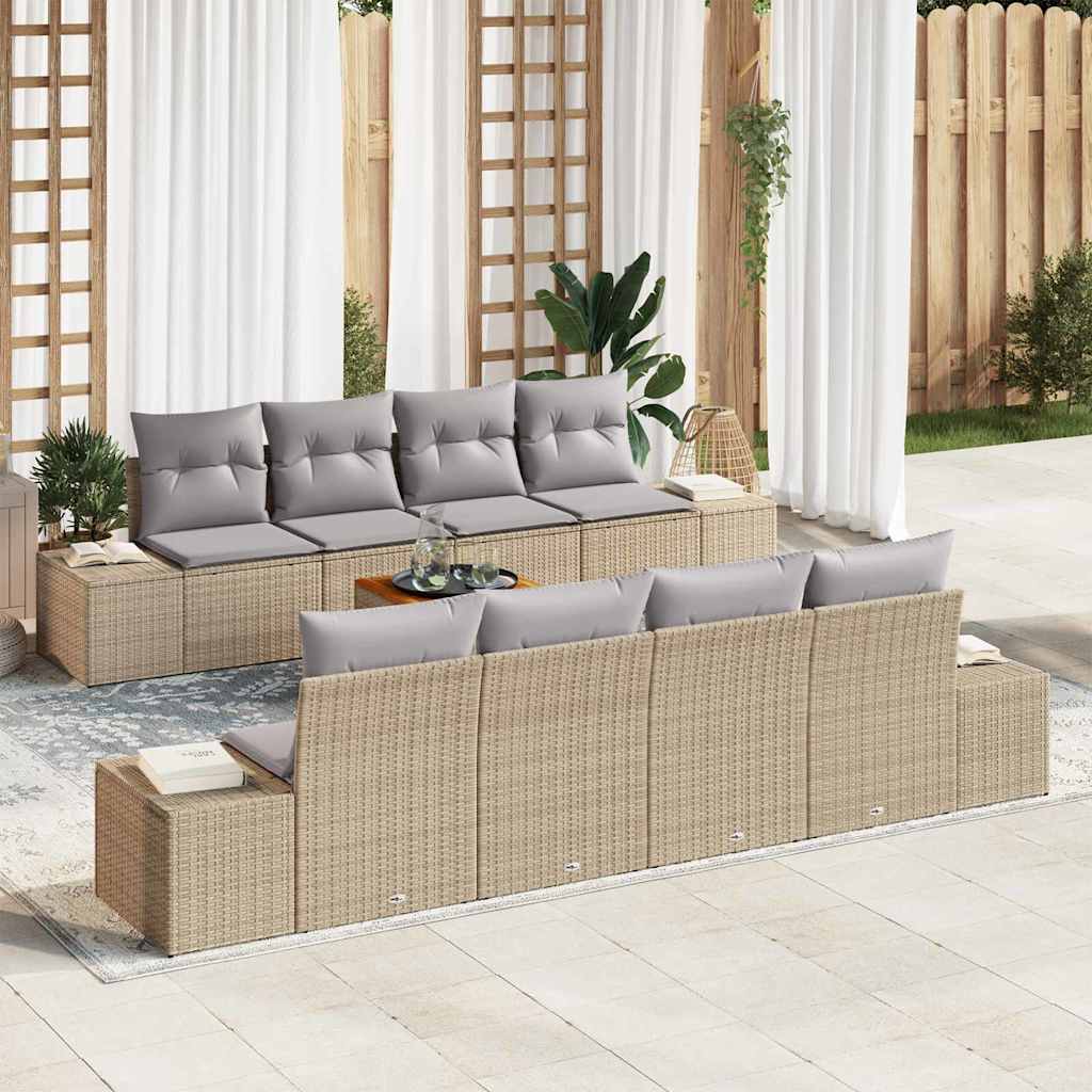 Conjunto de sofás de jardín 9 pcs Beige ratán sintético