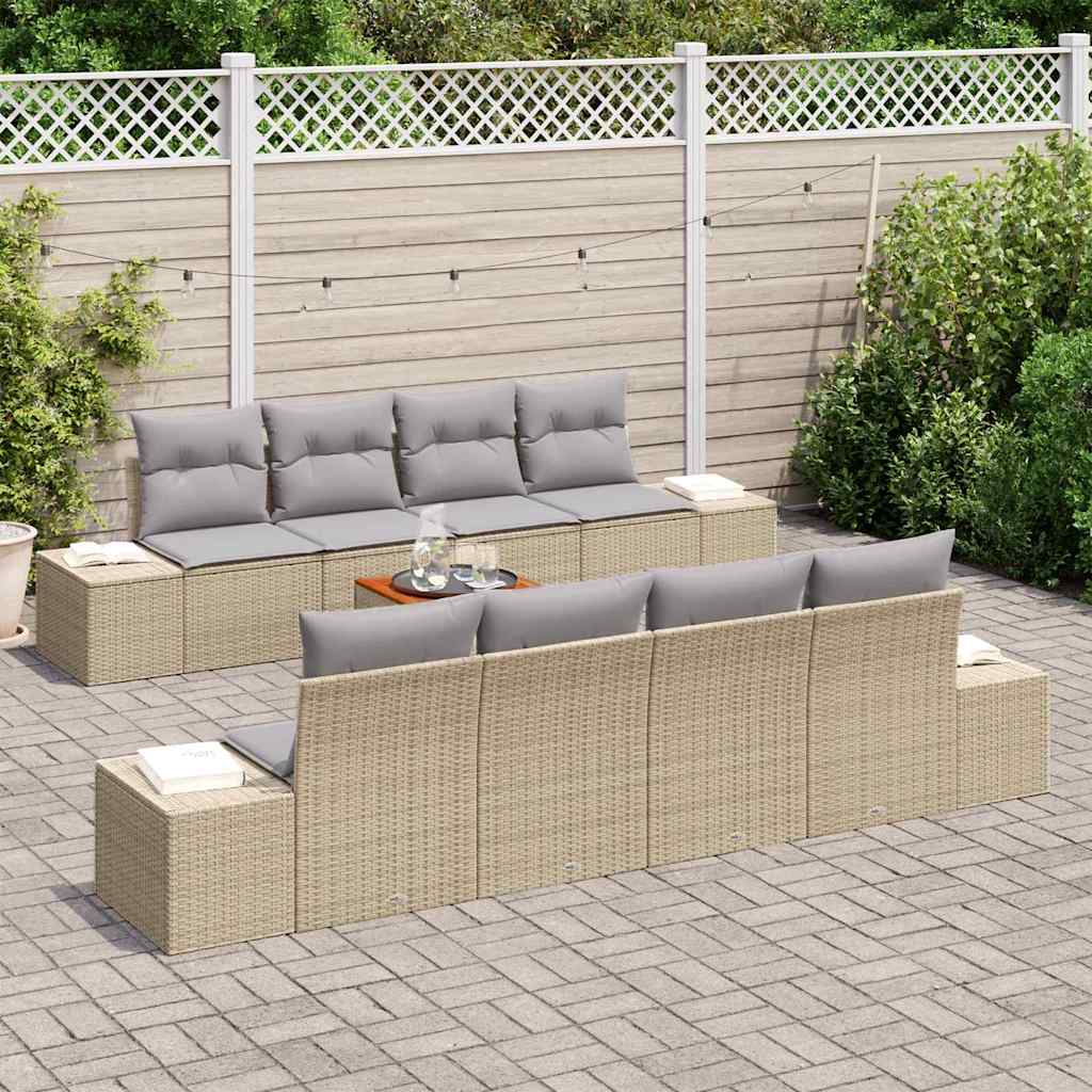 Conjunto de sofás de jardín 9 pcs Beige ratán sintético