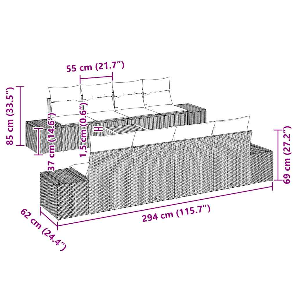 Conjunto de sofás de jardín 9 pcs Beige ratán sintético