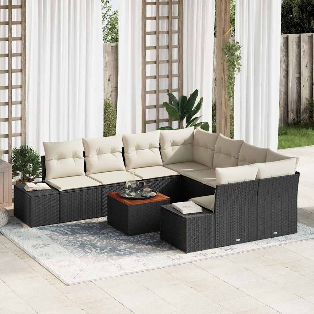 Conjunto de sofás de jardim 9 pcs Vime sintético Bege