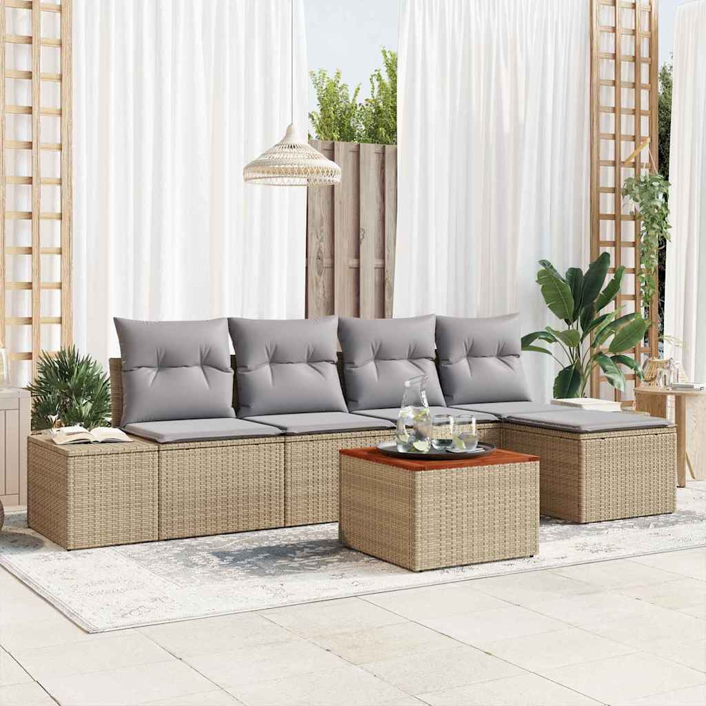 Conjunto de sofás de jardín 6 pcs Beige ratán sintético